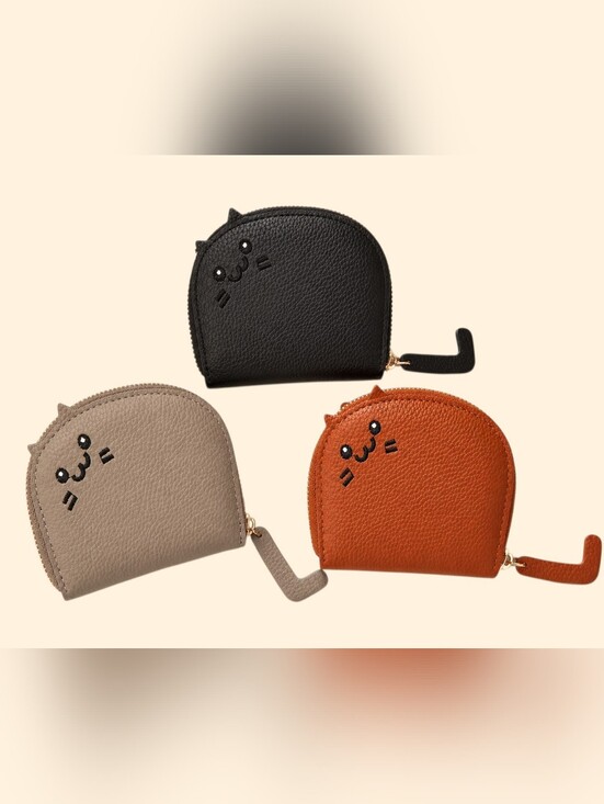 Kawaii Handbags - Cat Face Accordion Card Wallet Black Grey Burnt Orange 4.13” x 3.35" NWT Choose